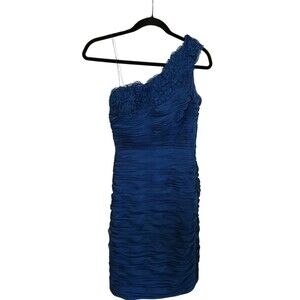 Adrianna Papell Ruffled One Shoulder Blue Dress 4 Formal Party Classy Going Out